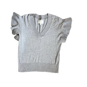 Brochu Walker Flutter Sleeve Top Small Knit Shirt Sweater V Neck Cotton Gray